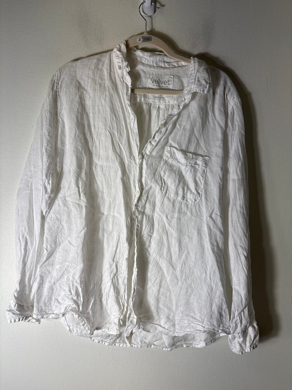 Velvet White Linen Button Up Shirt Sz S